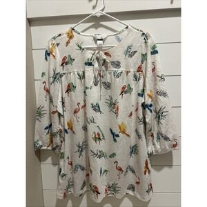 CJ Banks Top Womens L Keyhole Tie Neckline Tropical Print 3/4 Sleeve T-Shirt NWT